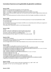 Correction d`exercices sur les généralités de géométrie euclidienne.