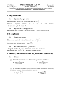 Mathématiques :DS n°1 A.Trigonométrie B.Complexes
