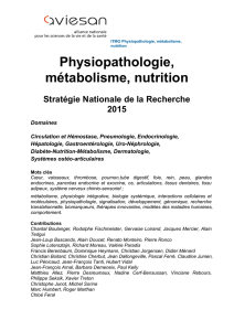 Physiopathologie, métabolisme, nutrition