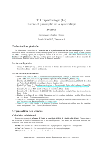 TD d`épistémologie (L2) Histoire et philosophie de la systématique