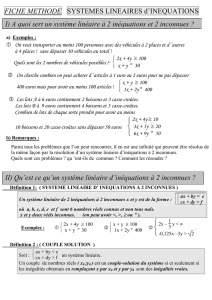 FICHE METHODE SYSTEMES LINEAIRES d`INEQUATIONS I) A