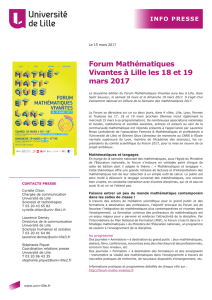 Forum Mathématiques Vivantes à Lille les 18 et
