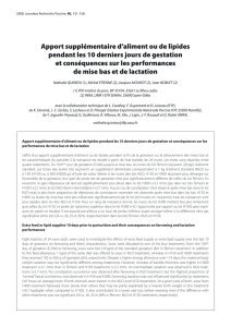 Apport supplémentaire d`aliment ou de lipides pendant les 10