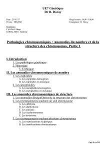 Pathologies chromosomiques : Anomalies du nombre et de la