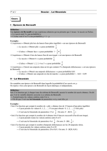 Dossier – Loi Binomiale I – Épreuve de Bernoulli Définition : Une