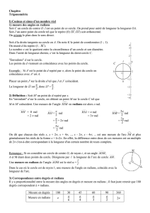 Chapitre Trigonométrie I) Cosinus et sinus d`un nombre réel 1