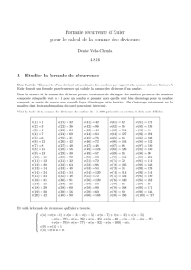 Formule récurrente d`Euler pour le calcul de la somme des diviseurs