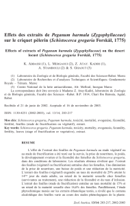 Effets des extraits de Peganum harmala (Zygophyllaceae) sur le
