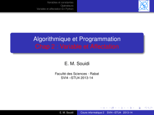 Algorithmique et Programmation =1=Chap 2 : Variable et Affectation