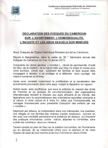 declaration des eveques du cameroun sur l`avortement, l