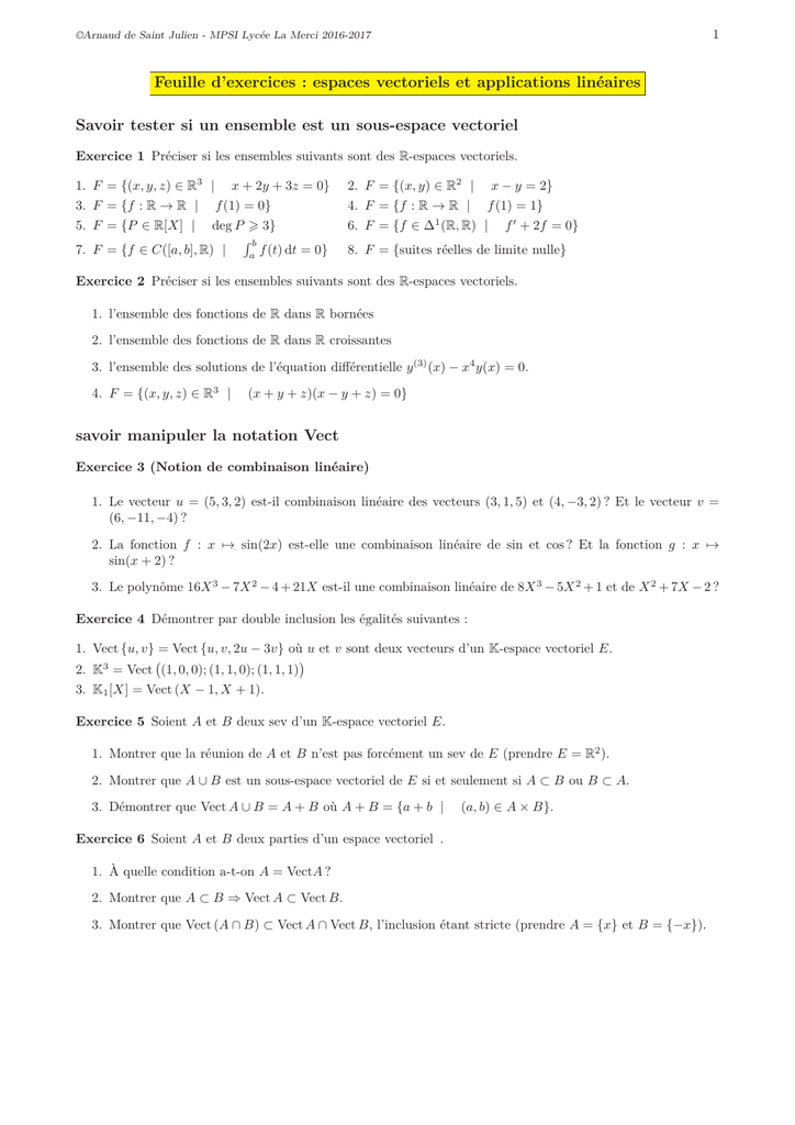 Espaces Vectoriels Et Applications Lineaires