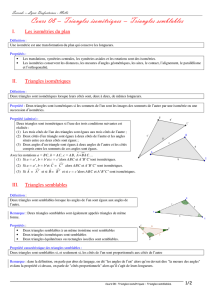 Cours 08 – Triangles isométriques – Triangles semblables