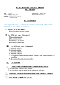 UE8 – De l`agent infectieux à l`hôte Dr Camuset La vaccination