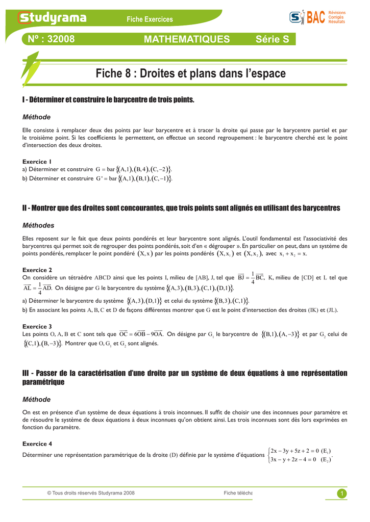 Fiche 8 Droites Et Plans Dans L Espace