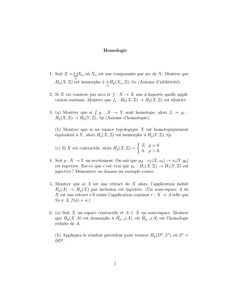 Homologie 1 Soit X Xa O U Xa Est Une Composante Par Arc De X