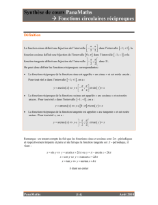 Synthèse de cours PanaMaths → Fonctions circulaires réciproques