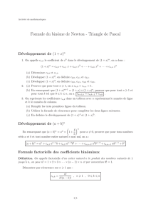 Formule du binôme de Newton - Triangle de Pascal