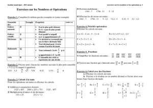 Exercices sur les Nombres et Opérations