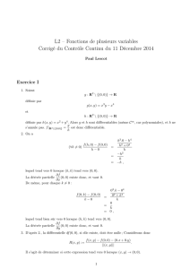L2 – Fonctions de plusieurs variables Corrigé du Contrôle Continu