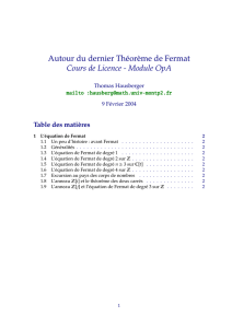Autour du dernier Th´eor`eme de Fermat Cours de Licence