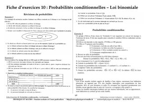 Fiche d`exercices 10 : Probabilités conditionnelles – Loi binomiale