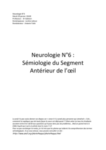 Neurologie N°6 : Sémiologie du Segment Antérieur de l`œil