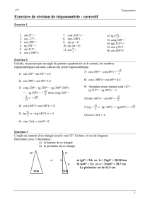 Exercices de révision de trigonométrie : correctif