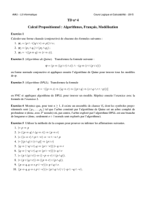 TD no 4 Calcul Propositionnel : Algorithmes, Français, Modélisation