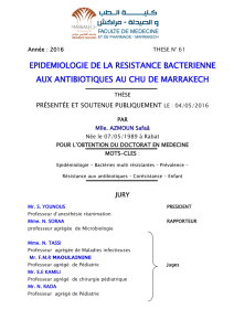 Epidémiologie de la résistance bactérienne au antibiotiques au