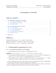 Cryptographie et primalité