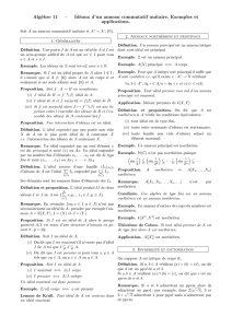 Alg`ebre 11 – Idéaux d`un anneau commutatif unitaire. Exemples et