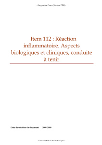 Item 112 : Réaction inflammatoire. Aspects biologiques et cliniques