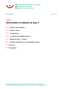 Feuille d`info «Alimentation et diabète de type 2