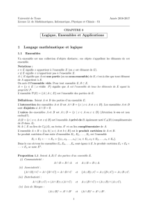 Logique, Ensembles et Applications 1 Langage - math.univ