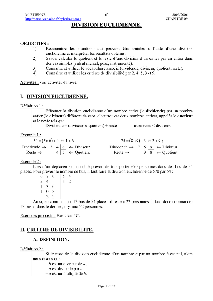 DIVISION EUCLIDIENNE 