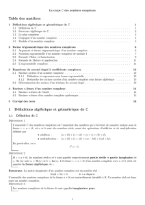 Table des mati`eres 1 Définitions algébrique et géométrique de C