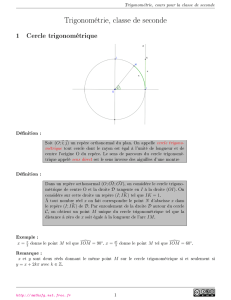 Trigonométrie, classe de seconde - MathsFG