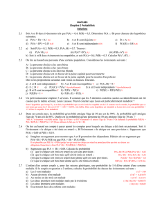 MAT1085 Chapitre 2 Probabilités Solutions 2.1 Soit A et B deux