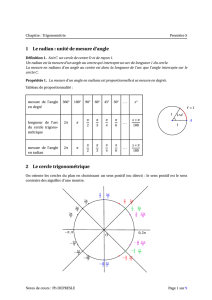 1 Le radian : unité de mesure d`angle 2 Le cercle trigonométrique