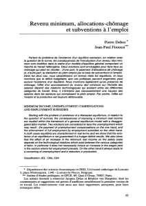 Revenu minimum, allocations-ch&ocirc;mage et subventions &agrave; l`emploi.