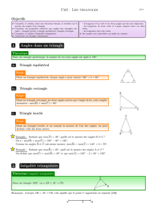 Ch3 : Les triangles 1 Angles dans un triangle 2 Inégalité triangulaire