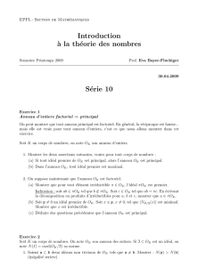 Introduction `a la théorie des nombres Série 10