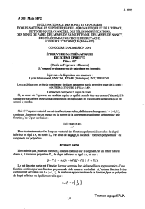 Mathematiques II - 2001 - Classe Prepa MP