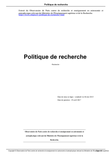 Politique de recherche - Observatoire de Paris