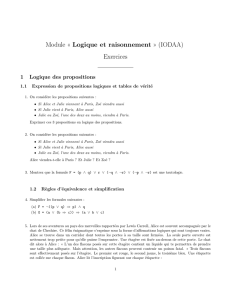 Module « Logique et raisonnement » (IODAA) Exercices