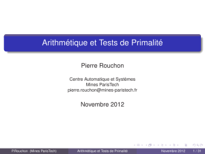Arithmétique et Tests de Primalité