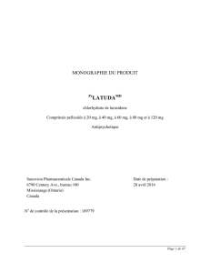 Monographie de LATUDA MD - Sunovion Pharmaceuticals Canada