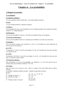 Chapitre 6 – Les probabilités