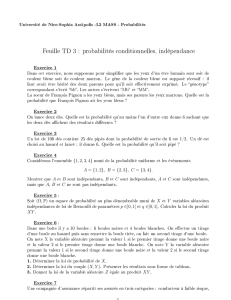 Feuille TD 3 : probabilités conditionnelles, indépendance