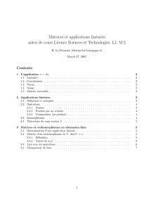 Matrices et applications linéaires notes de cours Licence Sciences